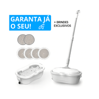 Mop Elétrico + BRINDES: Módulos de Limpeza e Tanque Suporte (QUEIMA DE ESTOQUE)