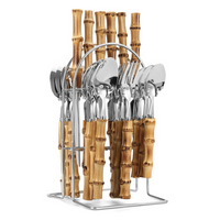 Faqueiro Prata em Aço Inox com Cabo de Bambu Natural