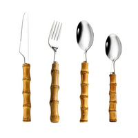 Faqueiro Prata em Aço Inox com Cabo de Bambu Natural