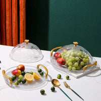 Bandeja Redonda de Plástico com Acabamento Dourado e Alça Ergonômica