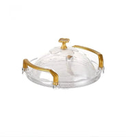 Bandeja Redonda de Plástico com Acabamento Dourado e Alça Ergonômica