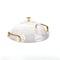 Bandeja Redonda de Plástico com Acabamento Dourado e Alça Ergonômica