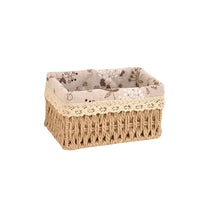 Cesta Bege Retangular de Rattan Plástico com Forro em Tecido