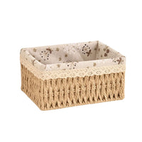 Cesta Bege Retangular de Rattan Plástico com Forro em Tecido