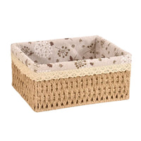 Cesta Bege Retangular de Rattan Plástico com Forro em Tecido