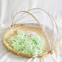 Cesto de Bambu Porta Pão e Bolo Cobertura Tela Retrátil