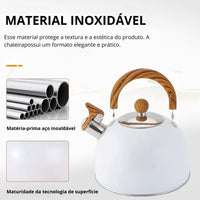 Chaleira com Apito em Aço Inox e Fundo Espesso para Fogão e Indução 3L