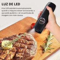 Moedor de Pimenta e Sal Automático USB com Luz LED e Ajuste de Moagem