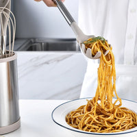 Kit de Utensílios de Cozinha em Silicone com Aço Inox e Balde Giratório – 12 Peças